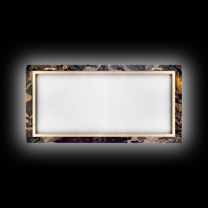 The Bone Key Still Life - Procession Scene, Spooky Wall Decor, Wide Panoramic Art, Framed Canvas Print, Halloween Home Decor