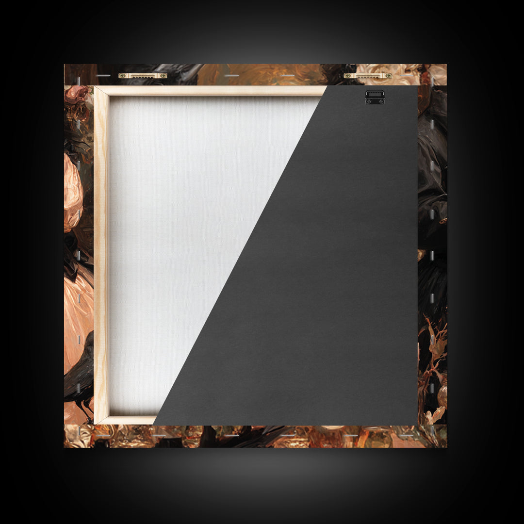 The Raven-Masked Ballroom - Occult Still Life, Spooky Wall Decor, Square Wall Art, Framed Canvas Print, Halloween Home Decor