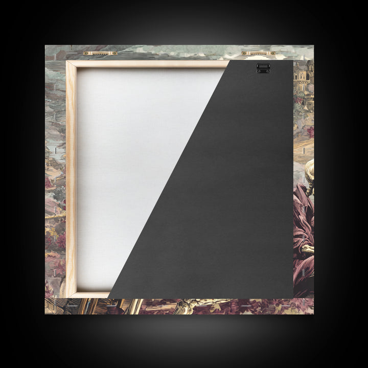 The Skeleton Cartographer - Environmental Panorama, Halloween Wall Art, Square Wall Art, Framed Canvas Print, Halloween Home Decor