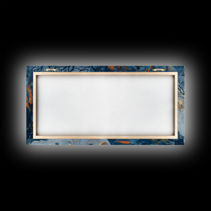 The Skeleton Cartographer - Procession Scene, Macabre Halloween Art, Wide Panoramic Art, Framed Canvas Print, Halloween Home Decor