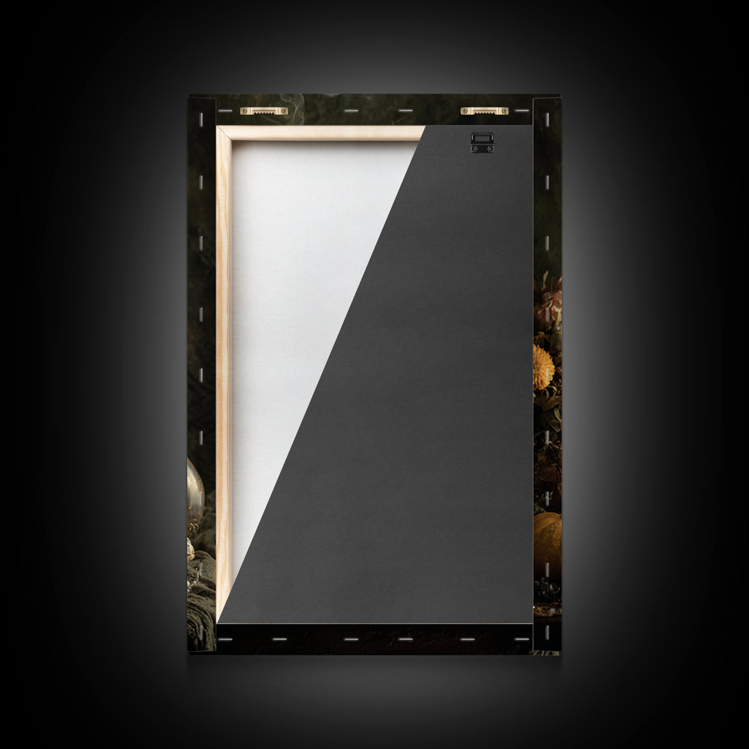 The Candle Smoke Dragon - Occult Still Life, Spooky Wall Decor, Vertical Wall Art, Framed Canvas Print, Halloween Home Decor