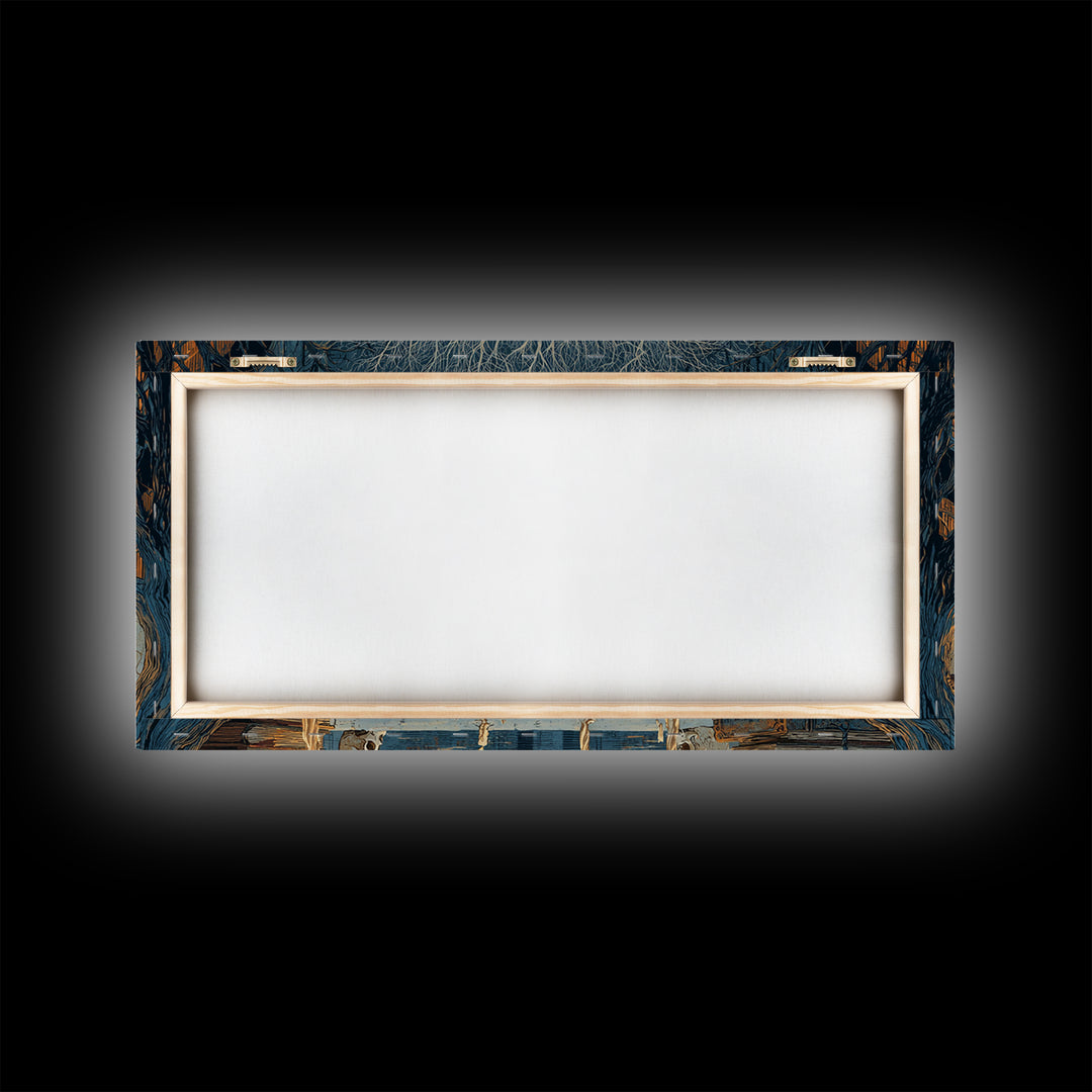 The Catacomb Library - Icon Portrait, Spooky Wall Decor, Wide Panoramic Art, Framed Canvas Print, Halloween Home Decor, Gothic Wall Art