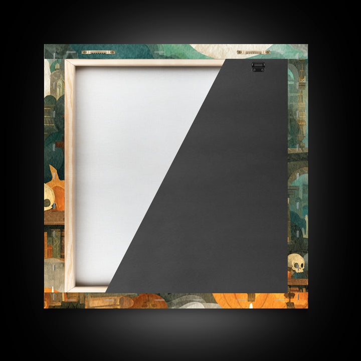The Catacomb Library - Environmental Panorama, Macabre Halloween Art, Square Wall Art, Framed Canvas Print, Halloween Home Decor