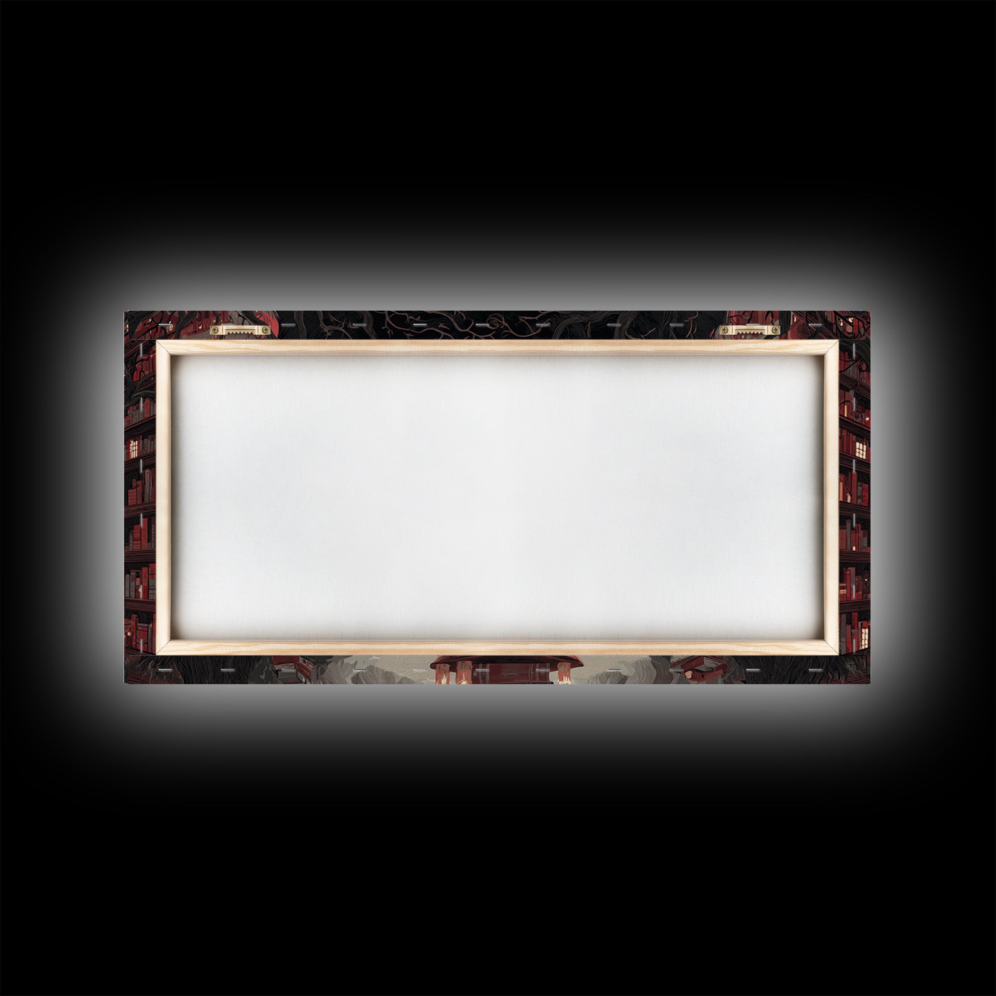 The Catacomb Library - Environmental Panorama, Macabre Halloween Art, Wide Panoramic Art, Framed Canvas Print, Halloween Home Decor