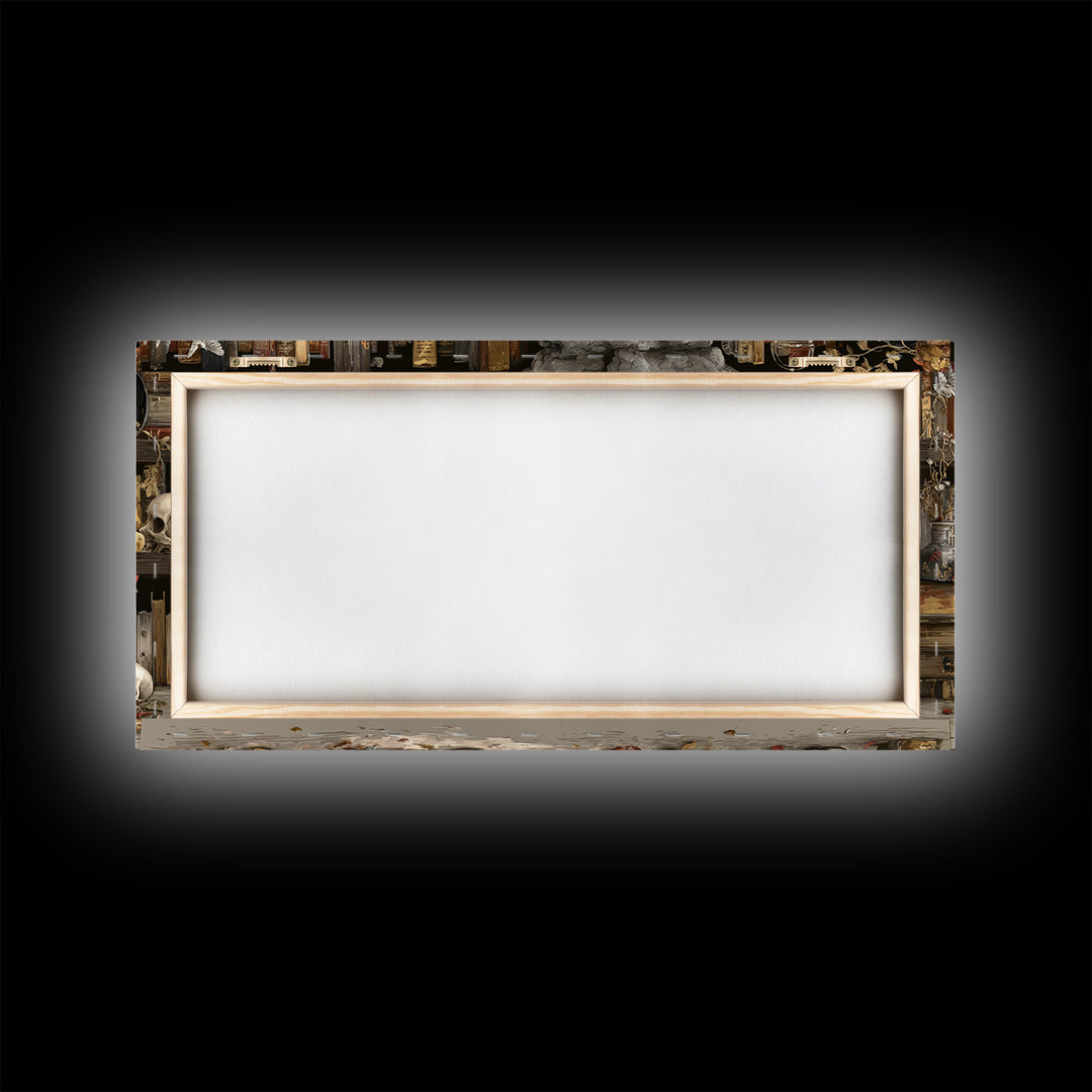 The Catacomb Library - Occult Still Life, Halloween Wall Art, Wide Panoramic Art, Framed Canvas Print, Halloween Home Decor, Gothic Wall Art