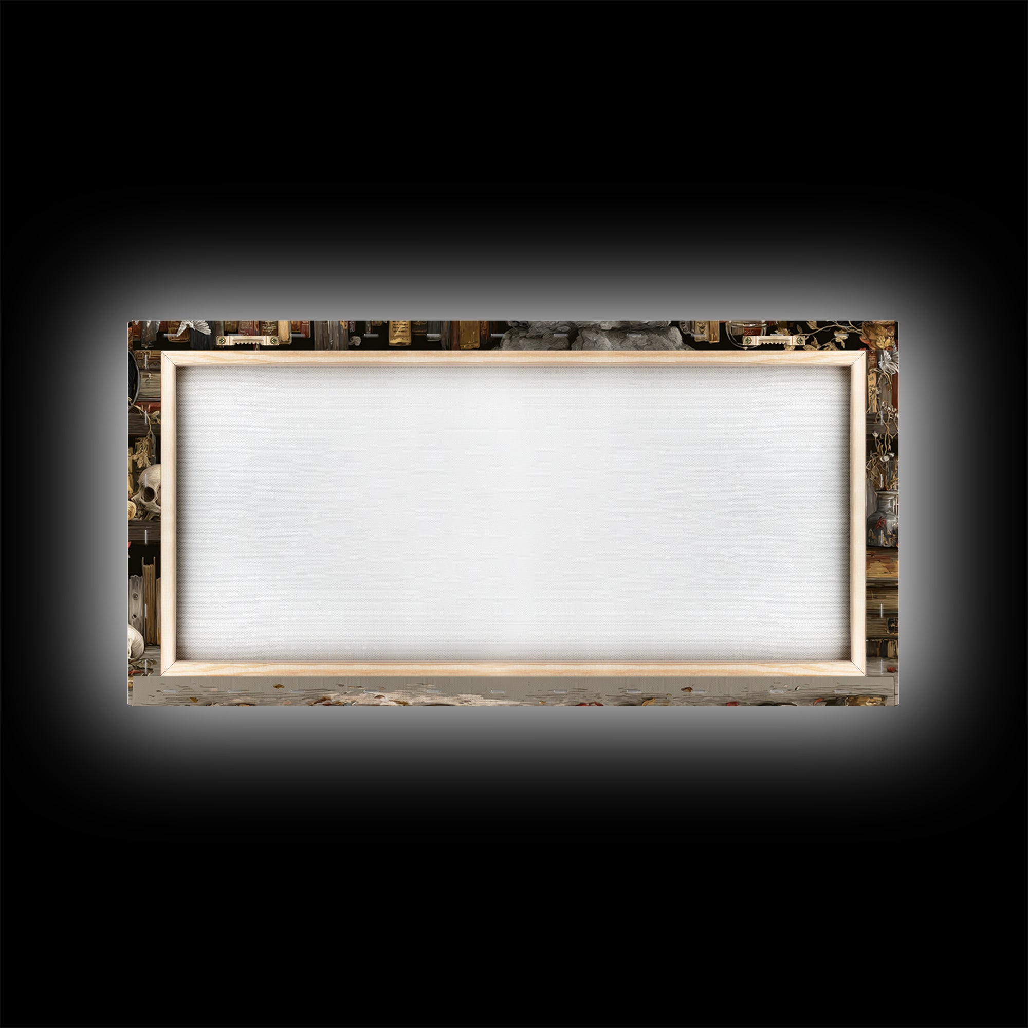 The Catacomb Library - Occult Still Life, Halloween Wall Art, Wide Panoramic Art, Framed Canvas Print, Halloween Home Decor, Gothic Wall Art