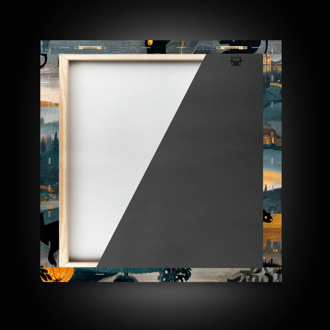The Black Cat Constellation - Environmental Panorama, Halloween Wall Art, Square Wall Art, Framed Canvas Print, Halloween Home Decor