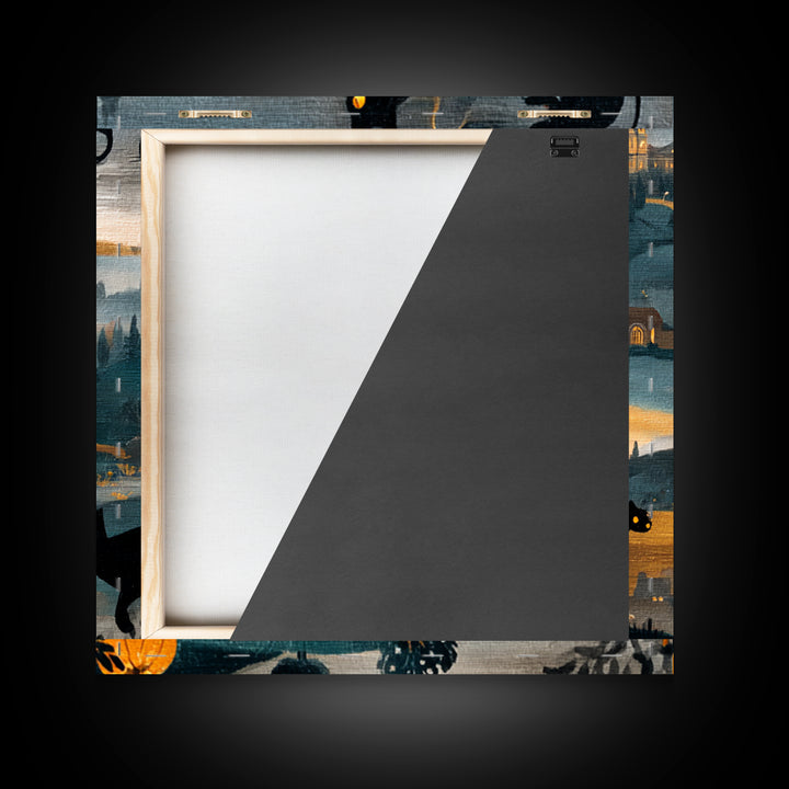 The Black Cat Constellation - Environmental Panorama, Halloween Wall Art, Square Wall Art, Framed Canvas Print, Halloween Home Decor