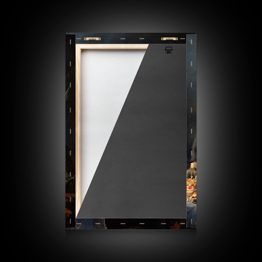 The Black Cat Constellation - Occult Still Life, Spooky Wall Decor, Vertical Wall Art, Framed Canvas Print, Halloween Home Decor