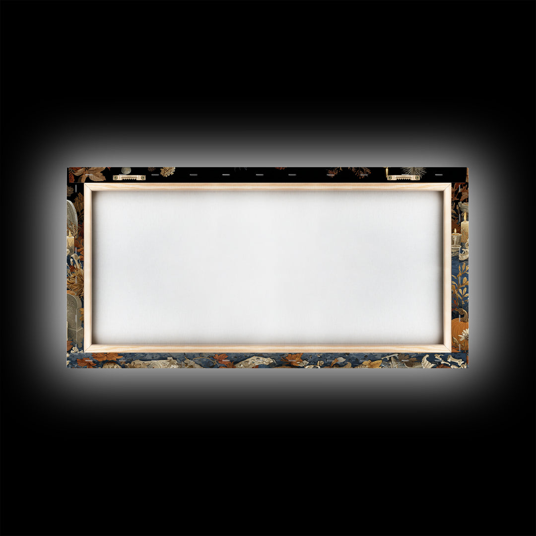 The Cemetery Swan Lake - Occult Still Life, Halloween Wall Art, Wide Panoramic Art, Framed Canvas Print, Halloween Home Decor