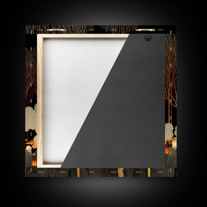 The Golden Funeral Procession - Icon Portrait, Spooky Wall Decor, Square Wall Art, Framed Canvas Print, Halloween Home Decor