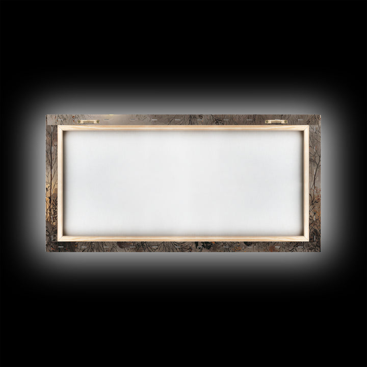 The Golden Funeral Procession - Icon Portrait, Macabre Halloween Art, Wide Panoramic Art, Framed Canvas Print, Halloween Home Decor