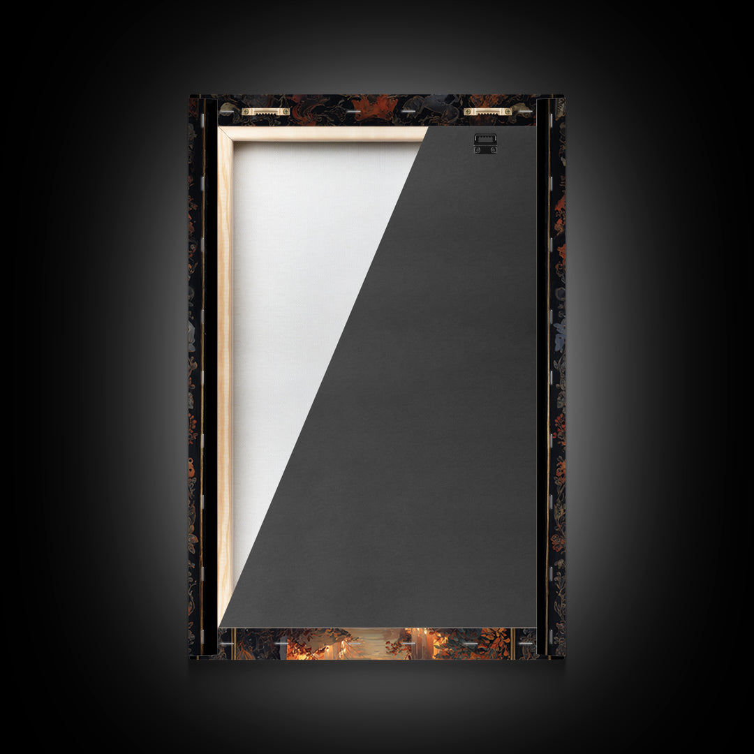 The Monster In The Mirror Cabinet - Environmental Panorama, Macabre Halloween Art, Vertical Wall Art, Framed Canvas Print, Gothic Wall Art