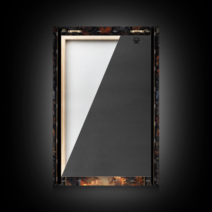 The Monster In The Mirror Cabinet - Environmental Panorama, Macabre Halloween Art, Vertical Wall Art, Framed Canvas Print, Gothic Wall Art
