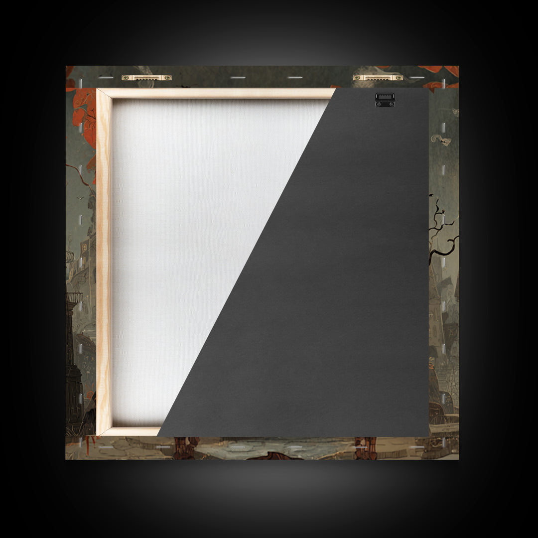 The Monster In The Mirror Cabinet - Environmental Panorama, Halloween Wall Art, Square Wall Art, Framed Canvas Print, Halloween Home Decor