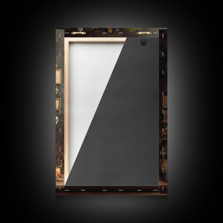 The Monster In The Mirror Cabinet - Occult Still Life, Macabre Halloween Art, Vertical Wall Art, Framed Canvas Print, Halloween Home Decor