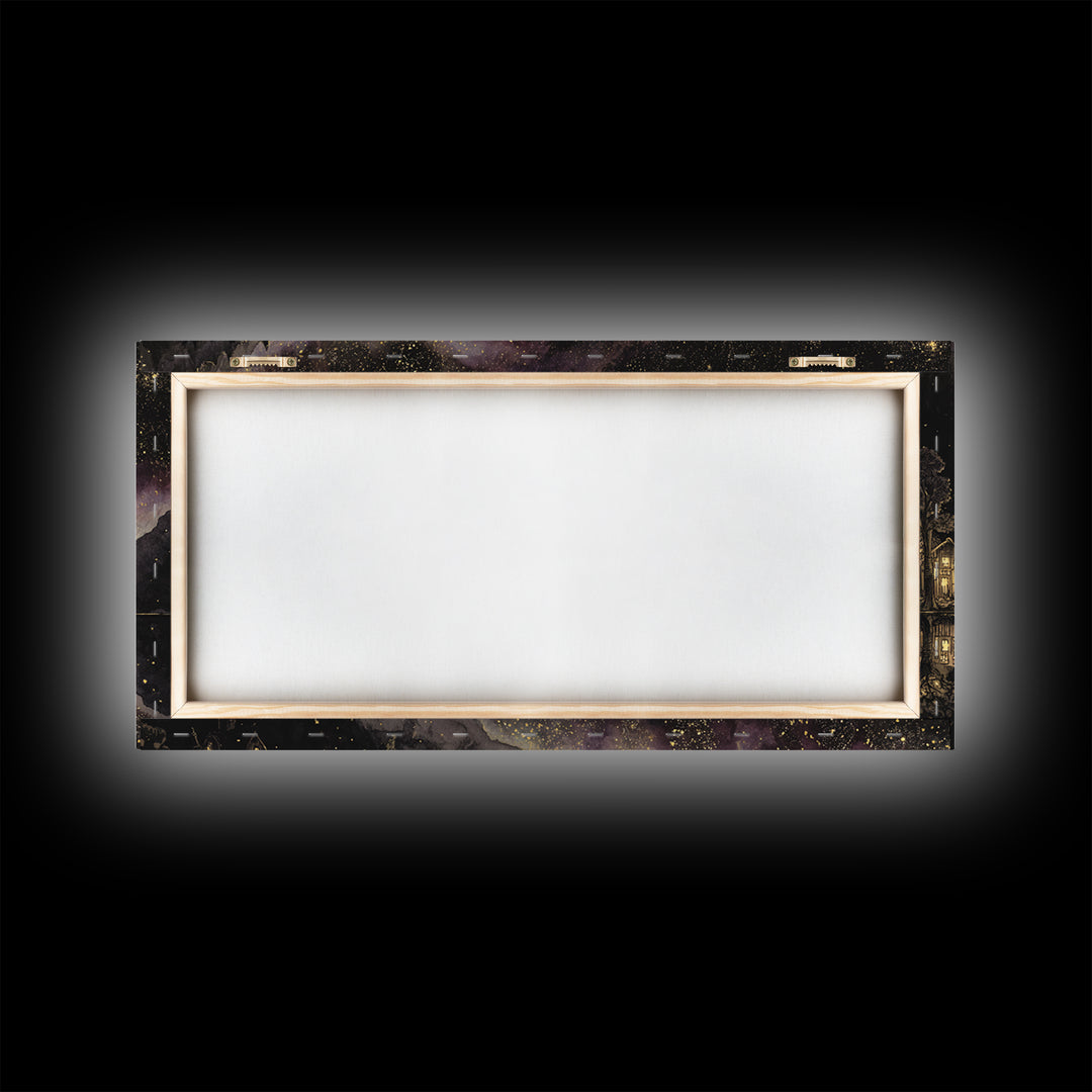 The Mirror Lake Of Lost Constellations, Macabre Halloween Art, Wide Panoramic Art, Canvas Print, Halloween Home Decor, Gothic Wall Art