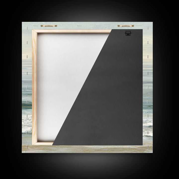 Coastal Horizon with Pale Sand and Water Framed Canvas Print, Waiting Room Art, Statement Artwork, Waiting Room Decor, Calm, WRA-1x1-57