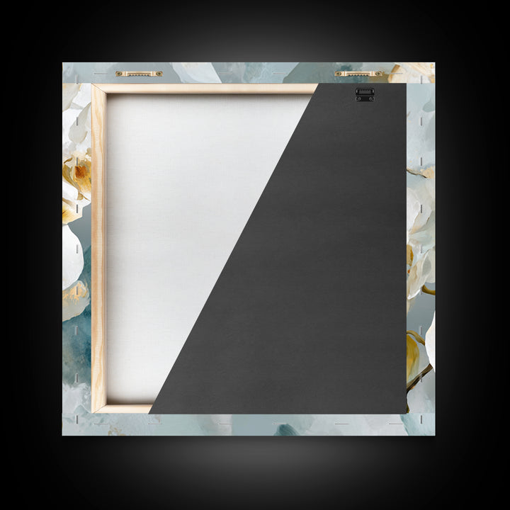 White Orchid on Light Gray Ground Framed Canvas Print, Waiting Room Art, Fine Art Print, Waiting Room Decor, Oil Painting, Calm, WRA-1x1-79
