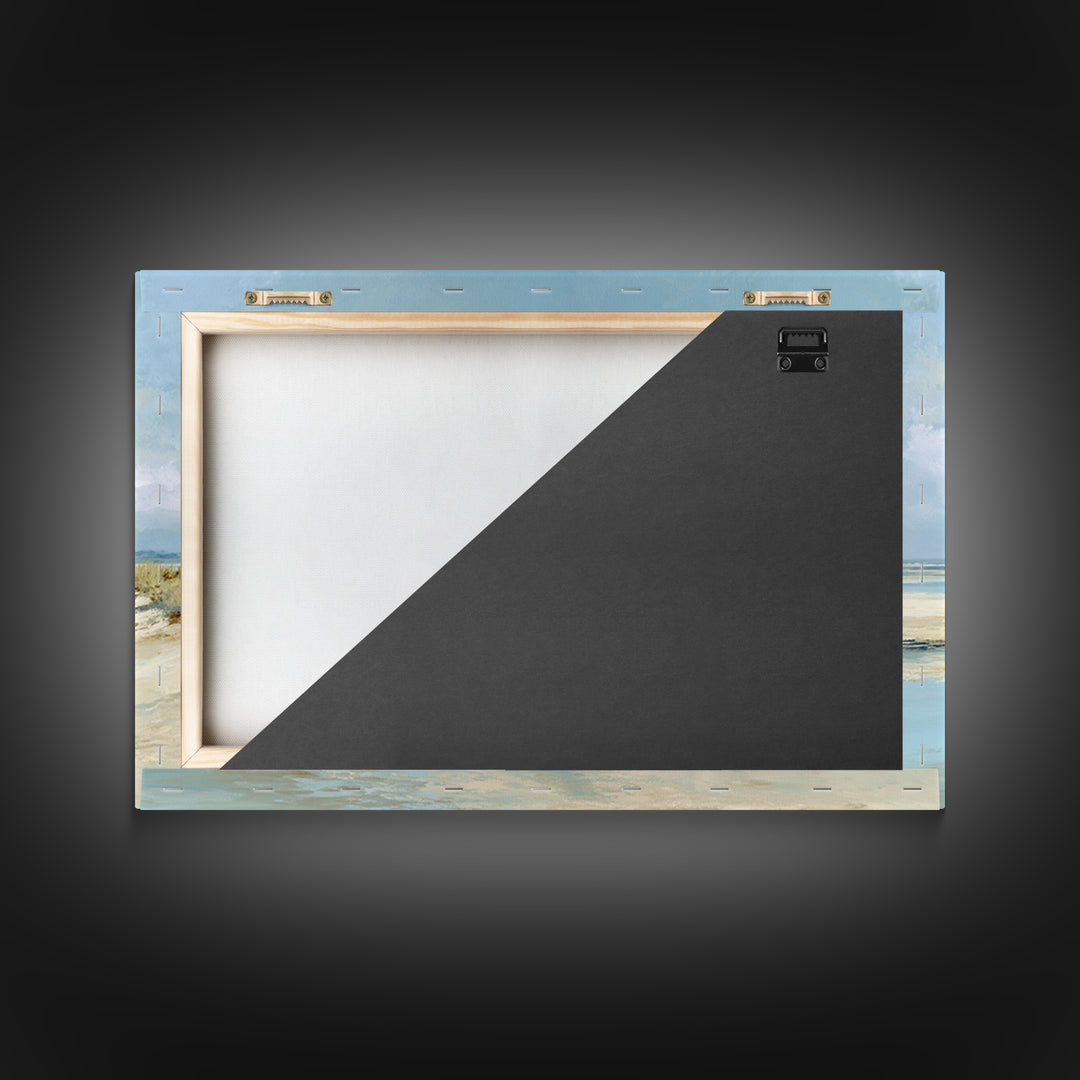 Coastal Horizon with Pale Sand and Water Framed Canvas Print, Waiting Room Art, Minimalist Wall Art, Waiting Room Decor, Calm, WRA-3x2-13