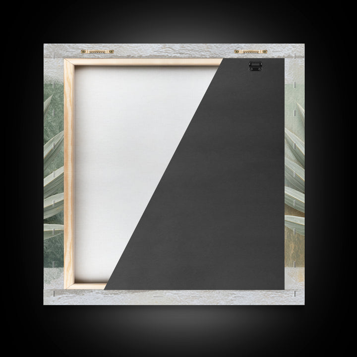 Gentle Palm Leaf Shadow on Plaster Framed Canvas Print, Yoga Studio Art, Art Print, Yoga Studio Decor, Oil Painting, Balance, YSA-1x1-48