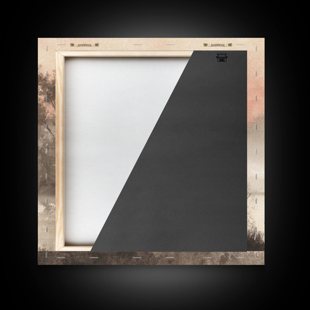 White Crane in Misty Morning Framed Canvas Print, Yoga Studio Art, Gym Art, Yoga Studio Decor, Balance, Minimalist Decor, YSA-1x1-63