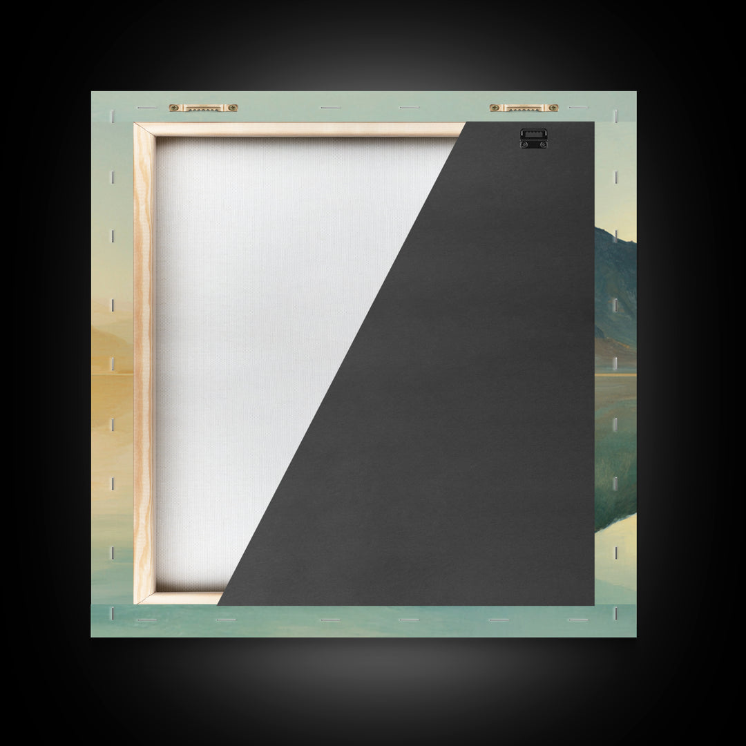 Sunrise Mountain Lake Reflection Framed Canvas Print, Yoga Studio Art, Boho Art, Yoga Studio Decor, Oil Painting, Balance, YSA-1x1-68