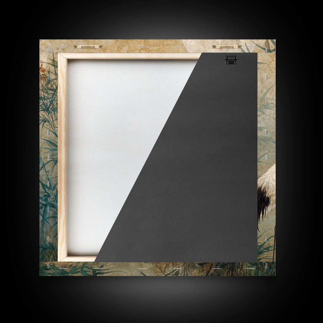 White Crane Standing Framed Canvas Print, Zen Art, Luxury Decor, Living Room Decor, Oil Painting, Zen, Large Wall Art, ZEN-1x1-79
