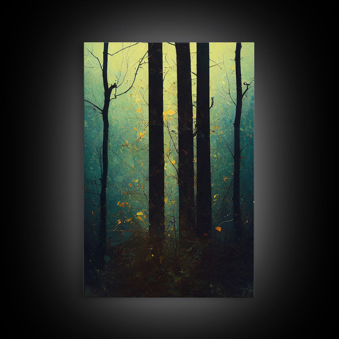 Magical Forest Oil Painting Style, Spooky Pirate Ship Art, Framed Canvas Print, Ready To Hang Framed Wall Art, Living Room Wall Hanging