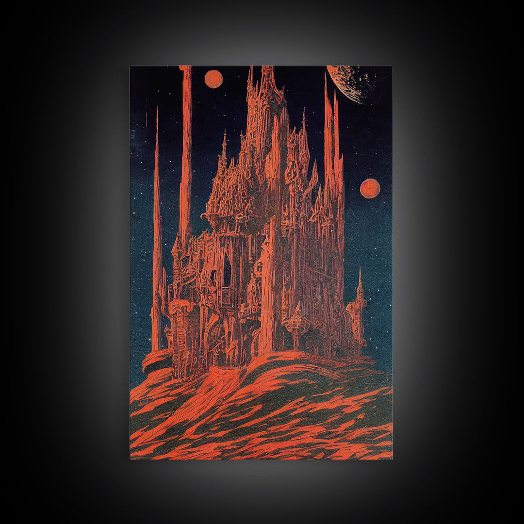 Gothic Red Eerie Castle Fine Art Print, Wall Poster, Wall Art Print