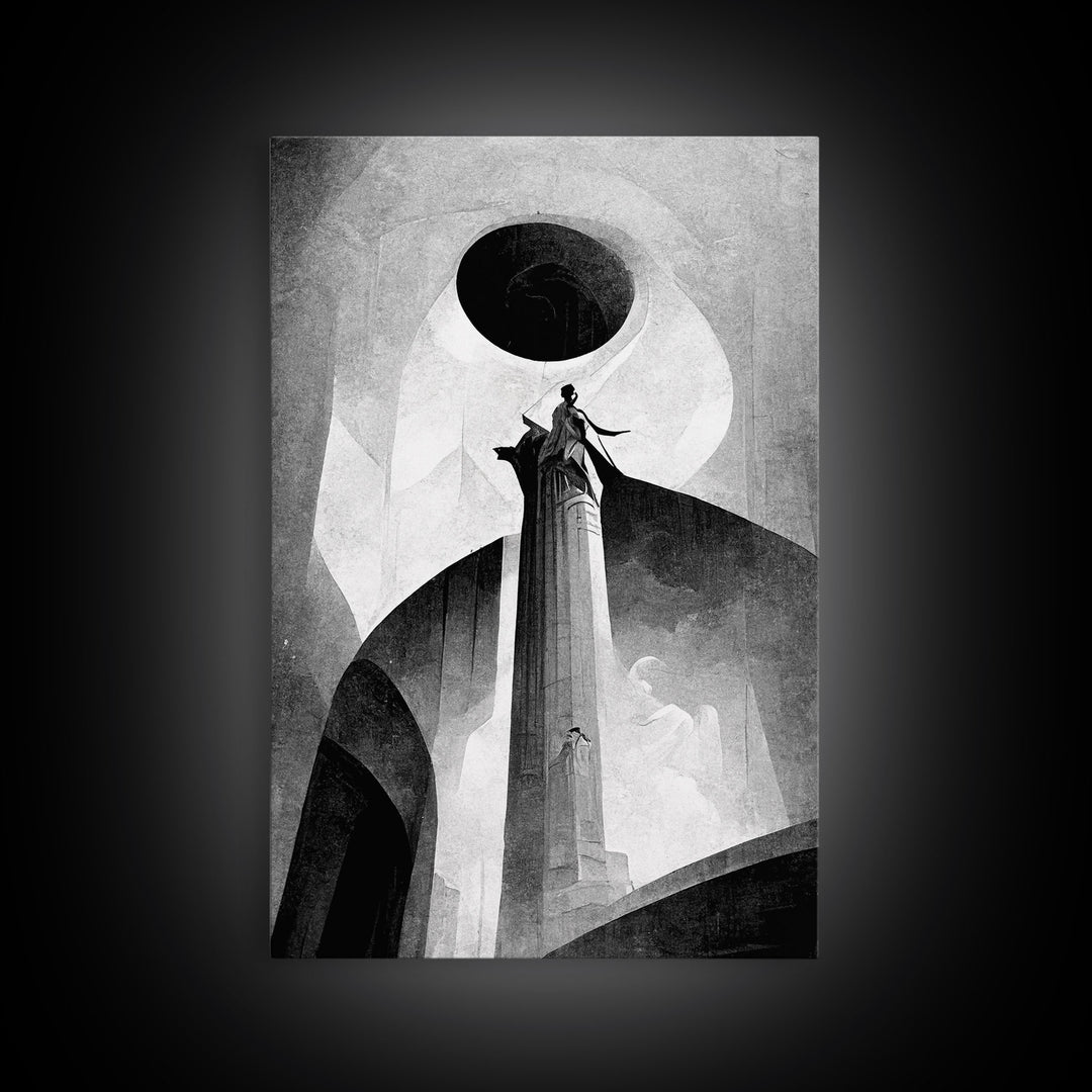 Vintage Style Art Deco Statue Study, Framed Canvas Print, Retro Style Wall Art, 1920s - 1930s style Art