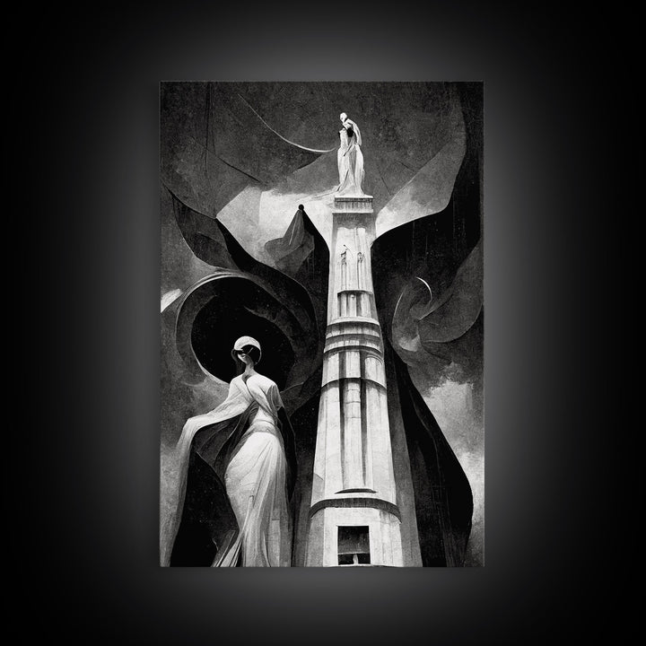 Vintage Style Art Deco Statue Study, Framed Canvas Print, Retro Style Wall Art, 1920s - 1930s style Art