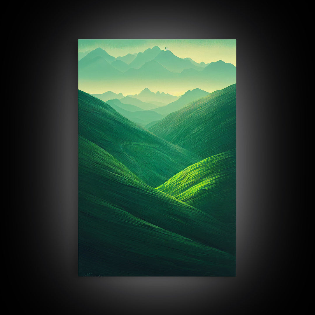 Emerald Green Landscape, Rolling Hills of Ireland, Framed Canvas Print, Ready To Hang Framed Wall Art, Living Room Wall Hanging