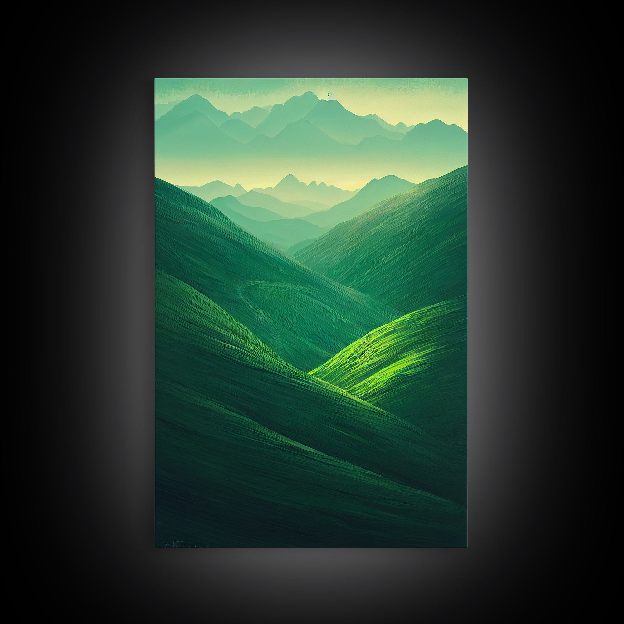 Emerald Green Landscape, Rolling Hills of Ireland, Framed Canvas Print, Ready To Hang Framed Wall Art, Living Room Wall Hanging