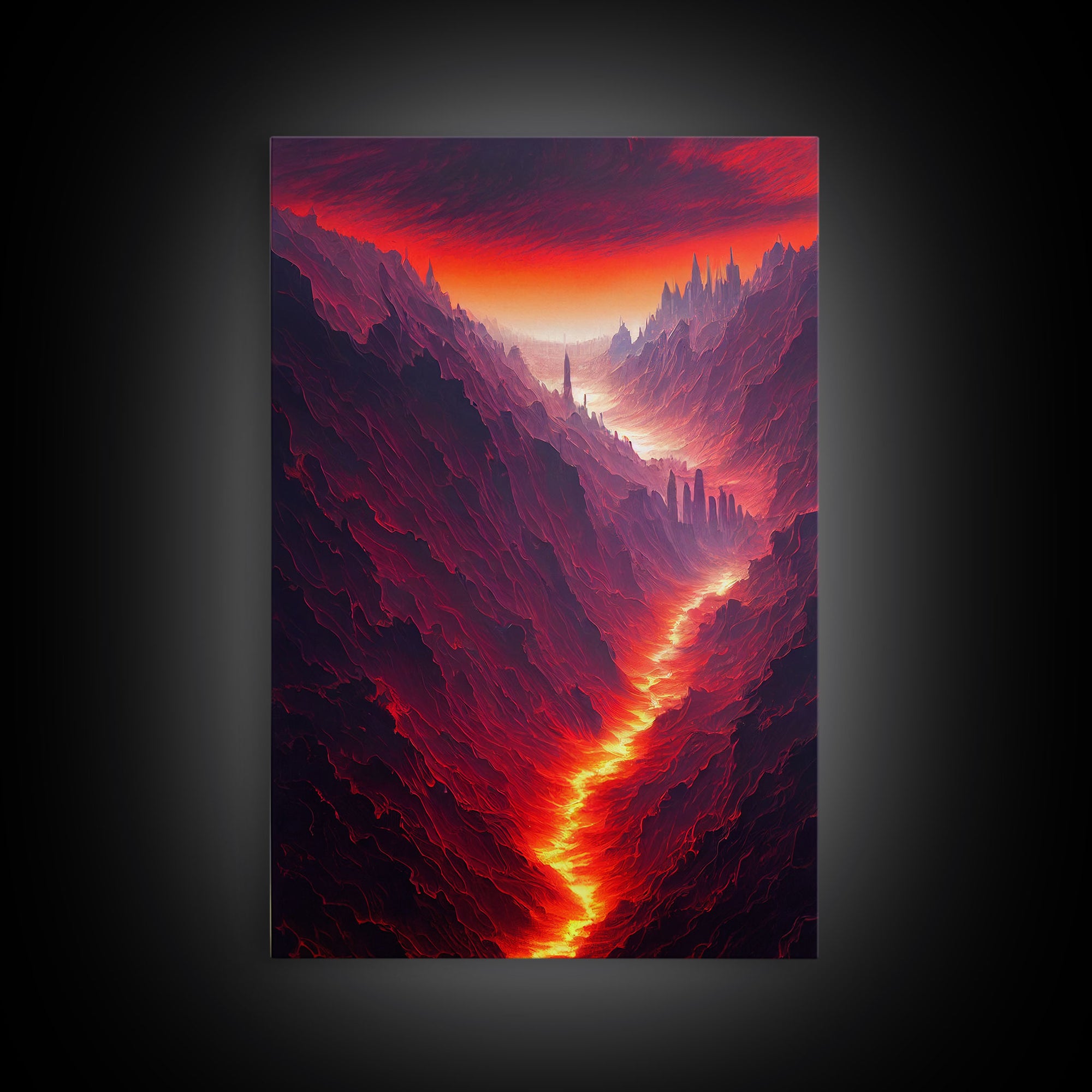 Lava Flow, Depths of Hades Art, Framed Canvas Print, Ready To Hang Framed Wall Art, Living Room Wall Hanging