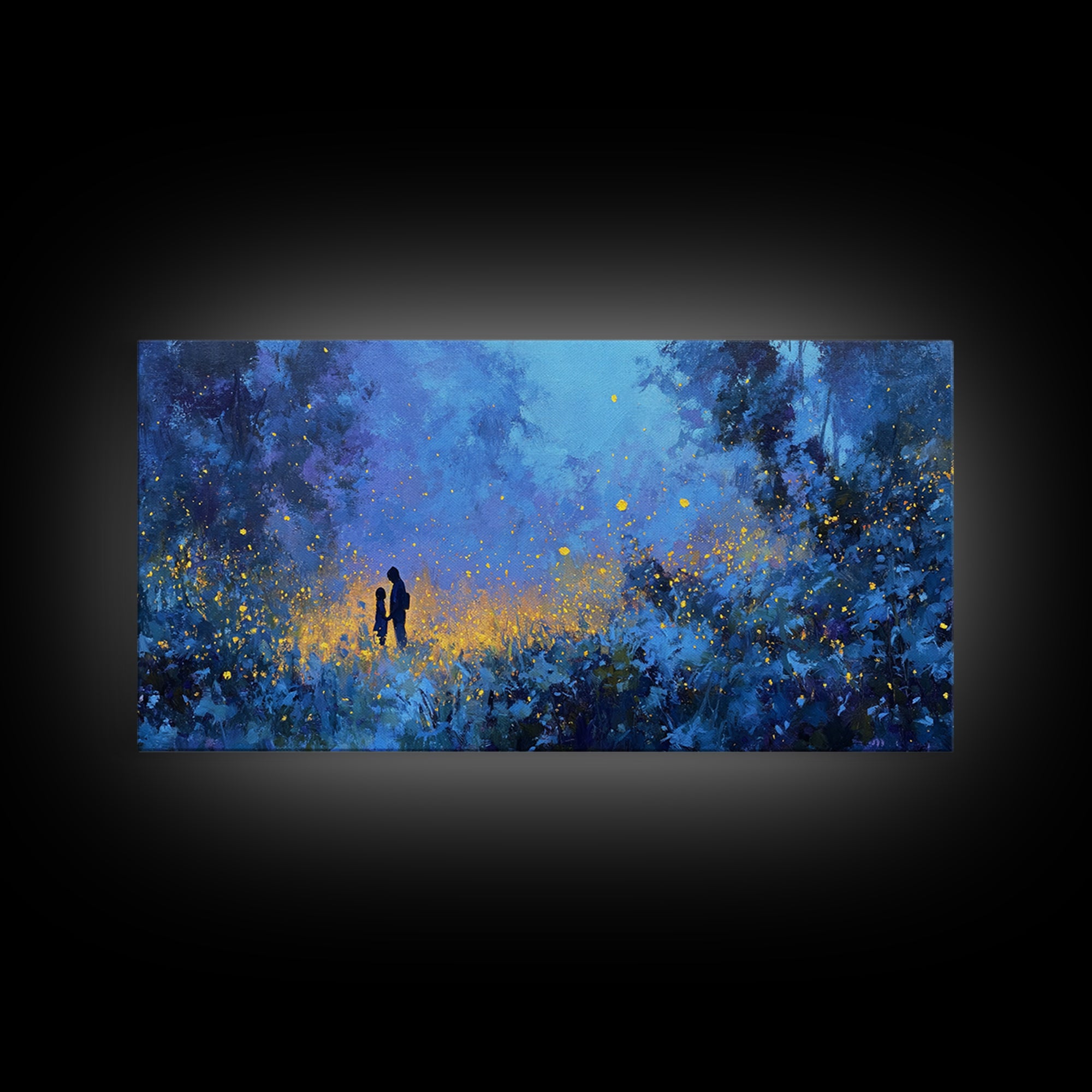 Blue Twilight Mother And Child Firefly Forest Wall Art, Moody Celestial Decor, Fantasy Nursery Print, Gift For Her, Home Decor