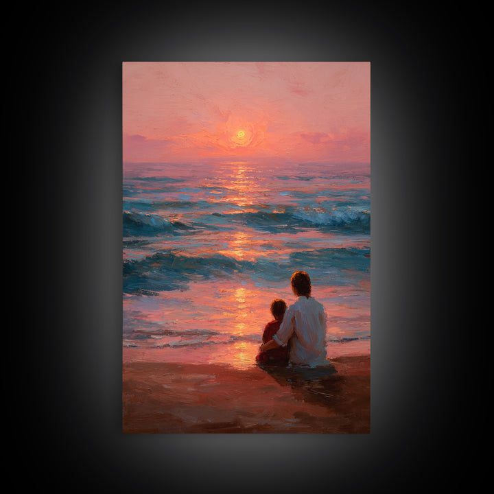 Parent And Child By Rose Ocean Sunset Canvas Print, Beach Wall Art, Coastal Home Decor, Family Gift, Living Room Wall Decor