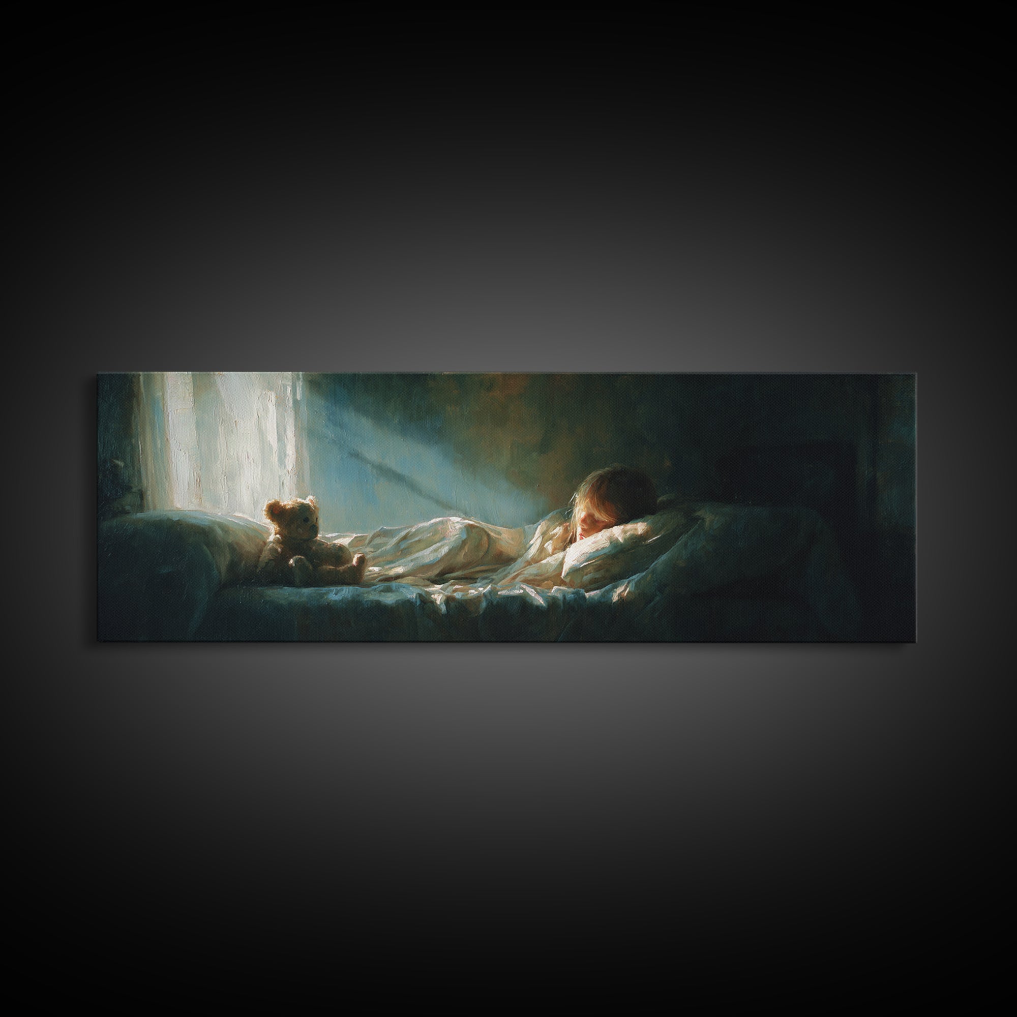 Sleeping Child With Teddy Bear Wall Art, Cozy Bedroom Decor, Nursery Art Print, Sweet Dreams, Gift For Child, Calming Kids Room Decor