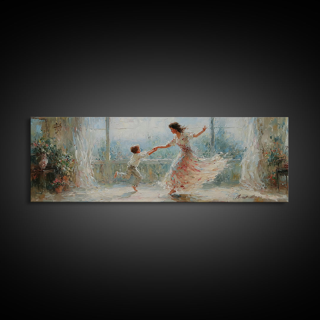 Mother And Child Dancing By Bright Window Wall Art, Impressionist Floral Room, Feminine Bedroom Decor, Gift For Mom, Fine Art Print
