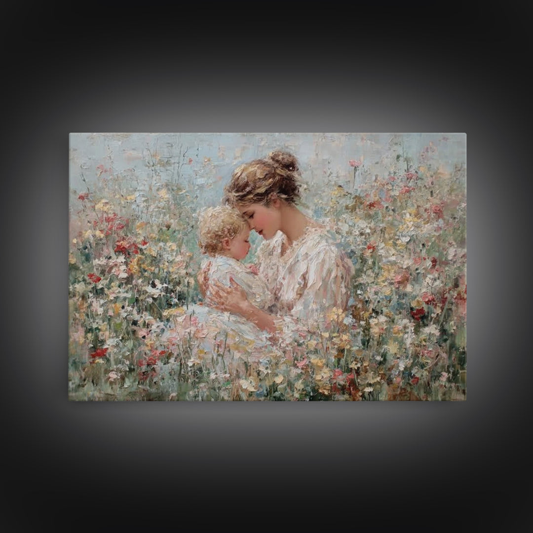 Impressionist Mother And Child In Blooming Garden Wall Art, Floral Nursery Decor, Fine Art Print, Gift For Mom, Home Decor
