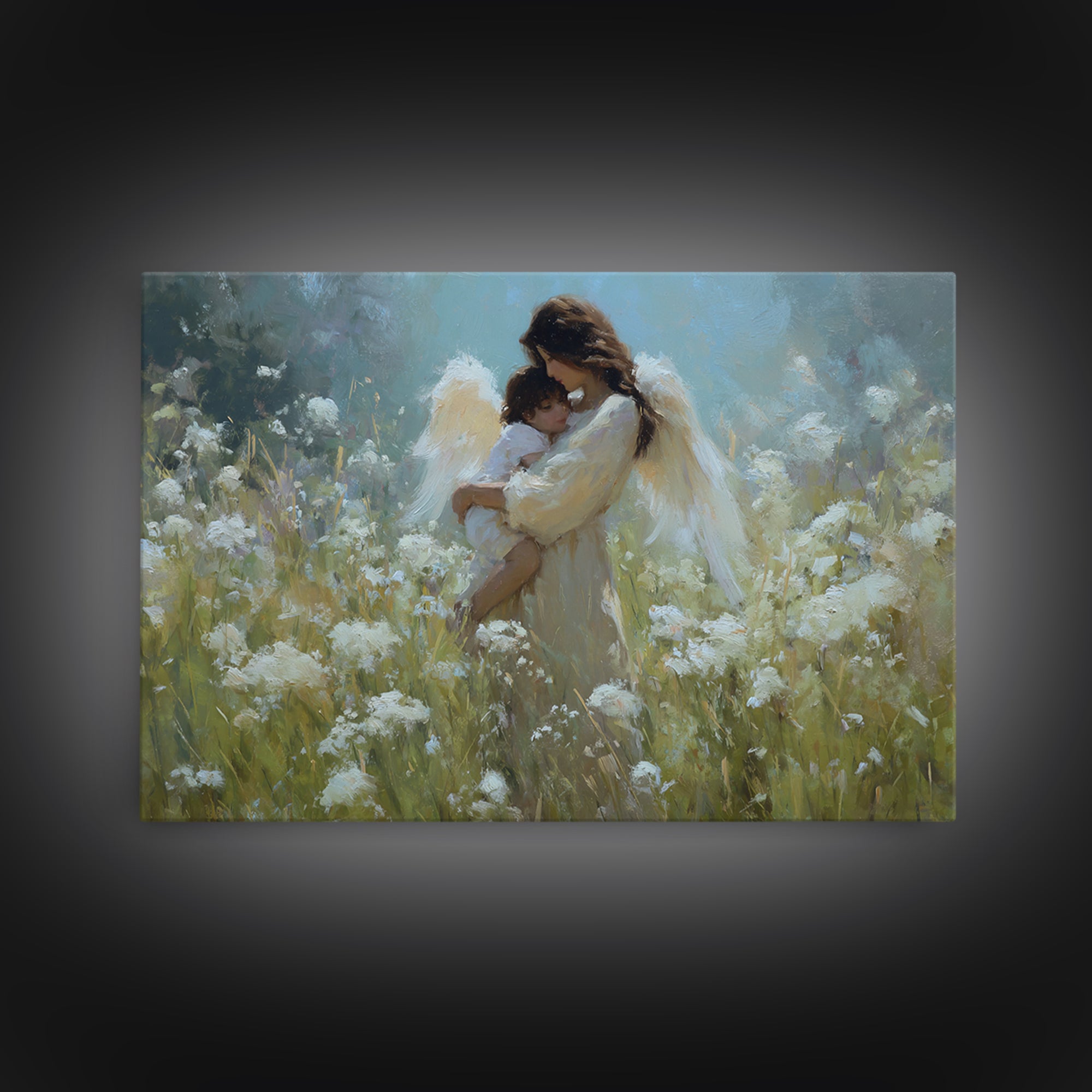 Protective Angel Mother And Baby Wall Art, Christian Nursery Decor, Spiritual Canvas Wall Art, Gift For Mom, Fine Home Decor