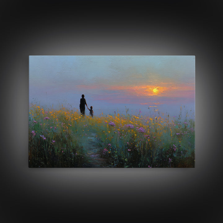Mother And Child Meadow Sunset Wall Art, Impressionist Wildflower Landscape Print, Peaceful Nature Decor, Gift For Mom, Living Room Decor