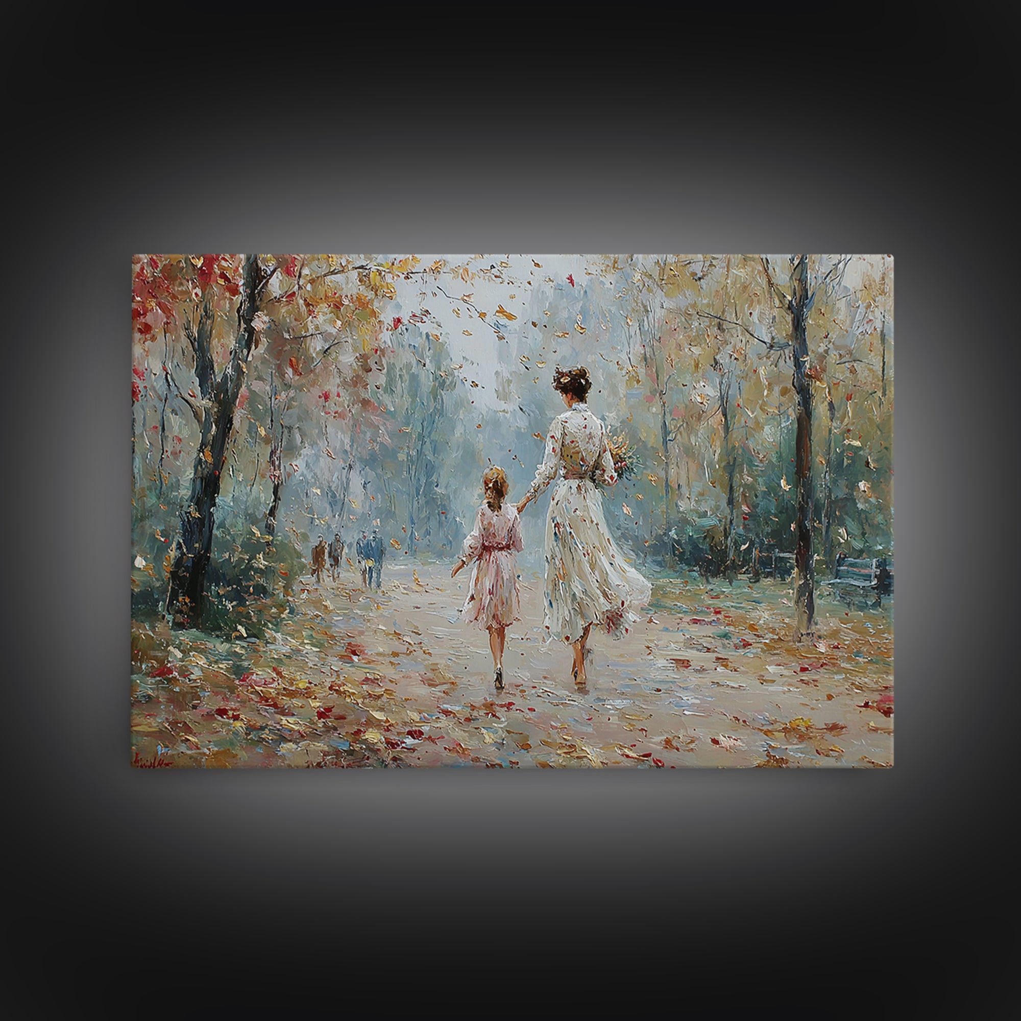 Mother And Daughter Strolling In Spring Park Wall Art, Impressionist Oil Painting Print, Feminine Home Decor, Gift For Mom