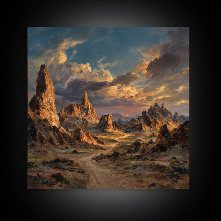 Dramatic Desert Mountain Landscape Wall Art, Western Sunset Canyon Painting Print, Modern Landscape Living Room Wall Art