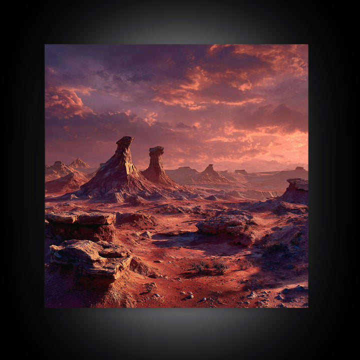 Red Alien Desert Landscape Canvas Print, Surreal Sci Fi Wall Art, Futuristic Fantasy Planet Decor, Statement Artwork For Living Room
