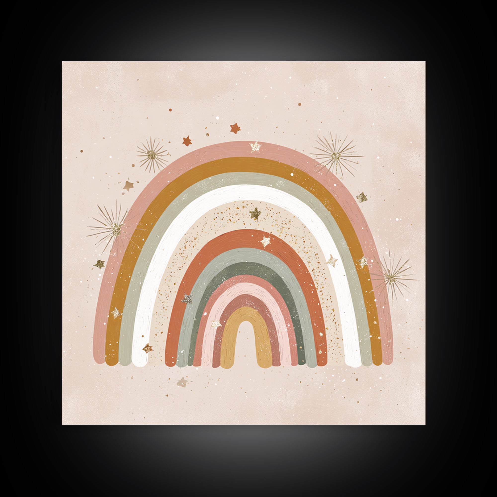 Muted Rainbow With Stars Canvas Print, Boho Nursery Wall Decor, Kids Room Art, Pastel Home Decor, Baby Shower Gift For Girl Nursery Decor