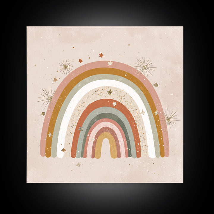 Muted Rainbow With Stars Canvas Print, Boho Nursery Wall Decor, Kids Room Art, Pastel Home Decor, Baby Shower Gift For Girl Nursery Decor