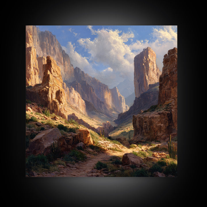Sunlit Desert Canyon Landscape Wall Art, Western Landscape Canvas Print, Modern Home Decor, Large Living Room Wall Art