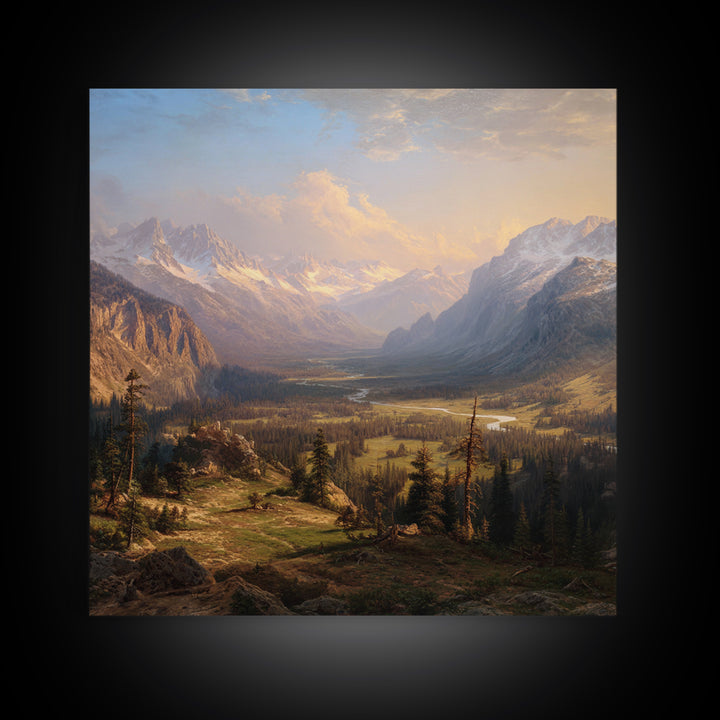 Majestic Mountain Valley At Sunrise Wall Art, Scenic Landscape Print, Nature Home Decor, Large Living Room Canvas Print
