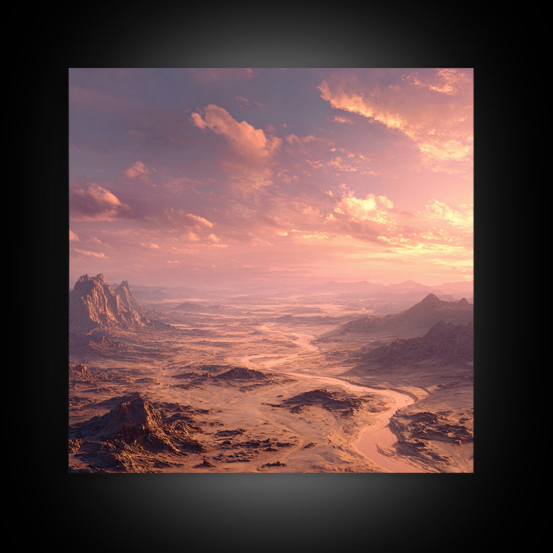Sunset Desert Canyon Landscape Wall Art, Dreamy Pink Sky Canvas Print, Modern Southwest Home Decor Artwork